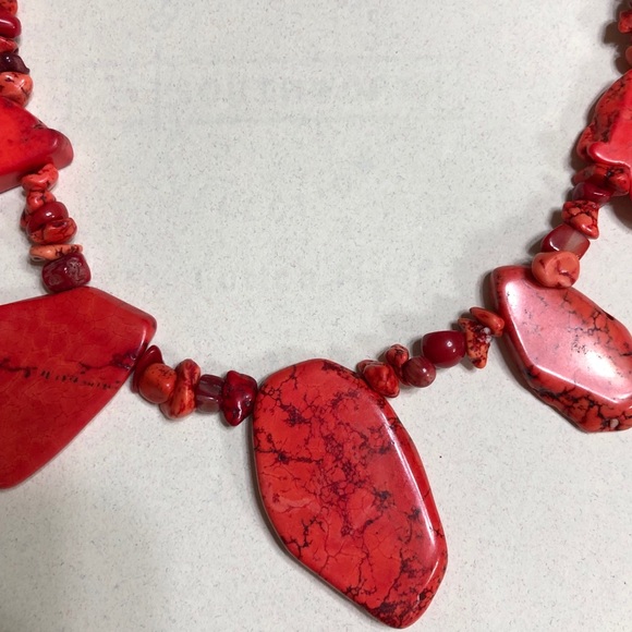 Orange Turquoise Freeform Flat Slab Necklace - Picture 6 of 10